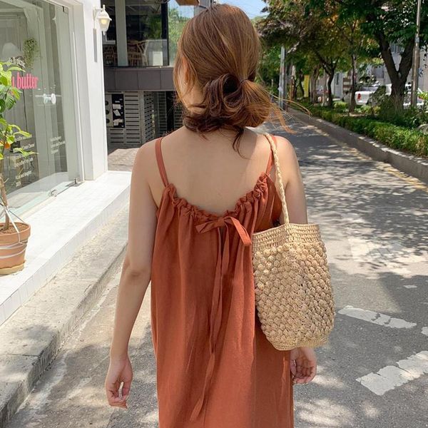 casual dresses south korea chic summer dress gentle design back hollow drawstring lace loose long split suspender, Black;gray
casual dresses south korea chic summer dress gentle design back hollow drawstring lace loose long split suspender, Black;gray