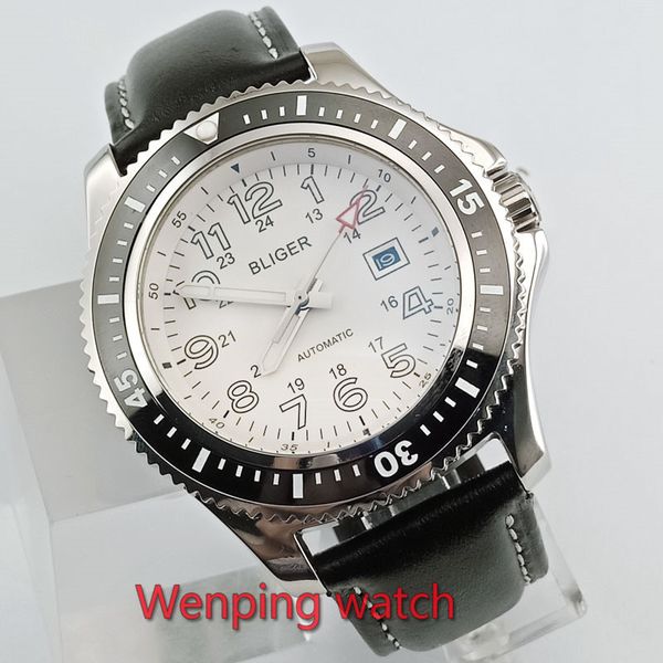 new arrive 44mm bliger automatic men's white dial luminous ceramic bezel polished ss case wrist watch men e2596, Slivery;brown
new arrive 44mm bliger automatic men's white dial luminous ceramic bezel polished ss case wrist watch men e2596, Slivery;brown