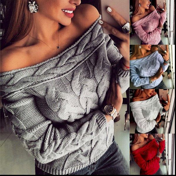 womens sweater fashion women ladies solid color kintted off shouder long sleeve jumper pullover autumn winter, White;black
womens sweater fashion women ladies solid color kintted off shouder long sleeve jumper pullover autumn winter, White;black