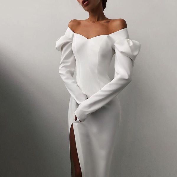 casual dresses spring autumn dress women 2021 puff sleeve solid slim hem split office elegant square collar long party, Black;gray
casual dresses spring autumn dress women 2021 puff sleeve solid slim hem split office elegant square collar long party, Black;gray