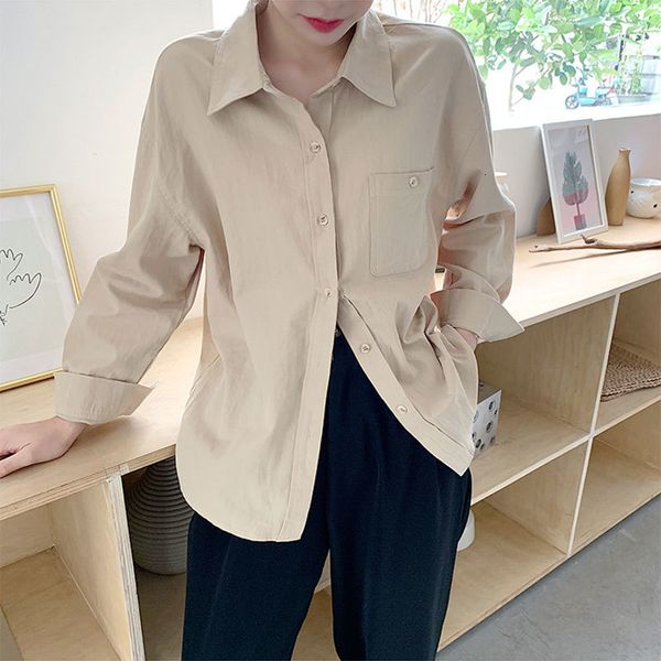 t shirts spring autumn korea fashion women long sleeve turn-down collar loose shirts single pocket solid casual blouse femme s77 6zuo, White
t shirts spring autumn korea fashion women long sleeve turn-down collar loose shirts single pocket solid casual blouse femme s77 6zuo, White