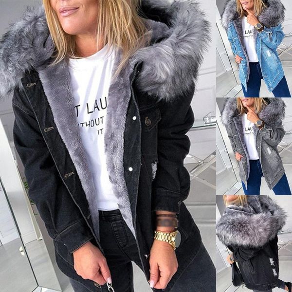 women's jackets thicken warm denim jacket with fur hood patchwork winter coat for ladies thick overcoat faux hooded outerwear d30, Black;brown
women's jackets thicken warm denim jacket with fur hood patchwork winter coat for ladies thick overcoat faux hooded outerwear d30, Black;brown