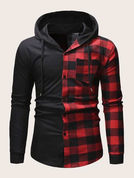 men two tone buffalo plaid hooded shirt j271#, White;black
men two tone buffalo plaid hooded shirt j271#, White;black