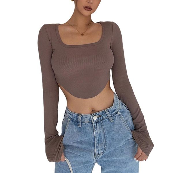 women's t-shirt 2021 autumn girl women knitting lady square neck irregular hem solid color pullover casual party club shirt s//l, White
women's t-shirt 2021 autumn girl women knitting lady square neck irregular hem solid color pullover casual party club shirt s//l, White