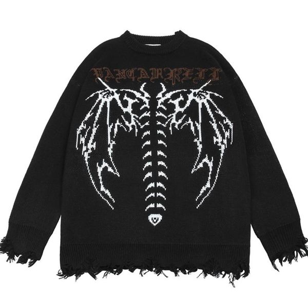 men's sweaters skeleton jacquard ripped hem sweater mens high street black tassel hip hop knitted couple loose fashion daily pullover, White;black
men's sweaters skeleton jacquard ripped hem sweater mens high street black tassel hip hop knitted couple loose fashion daily pullover, White;black