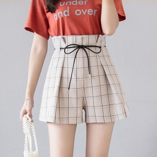 women's shorts s-2xl high waist bud plaid women for summer 2021 autumn lace up chiffon loose casual pleated feminino, White;black
women's shorts s-2xl high waist bud plaid women for summer 2021 autumn lace up chiffon loose casual pleated feminino, White;black