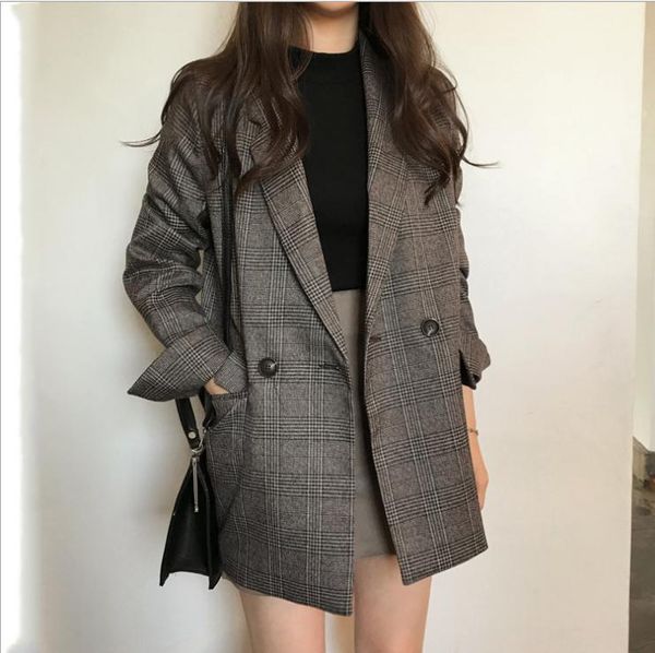 classic plaid double breasted women jacket blazer notched collar female suits coat fashion houndstooth clothes 2021 women's & blazers, White;black
classic plaid double breasted women jacket blazer notched collar female suits coat fashion houndstooth clothes 2021 women's & blazers, White;black