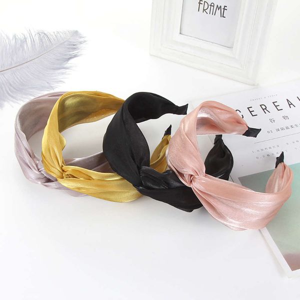 creative bright silk ornament headband cross knot wide edge hoop press, Black;brown 
creative bright silk ornament headband cross knot wide edge hoop press, Black;brown