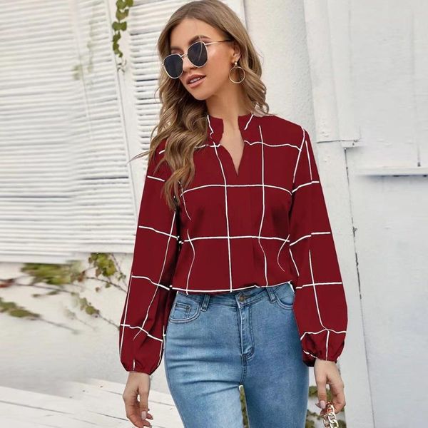 women's blouses & shirts autumn european and american style shirt stand collar long sleeve plaid printed chiffon women, White
women's blouses & shirts autumn european and american style shirt stand collar long sleeve plaid printed chiffon women, White