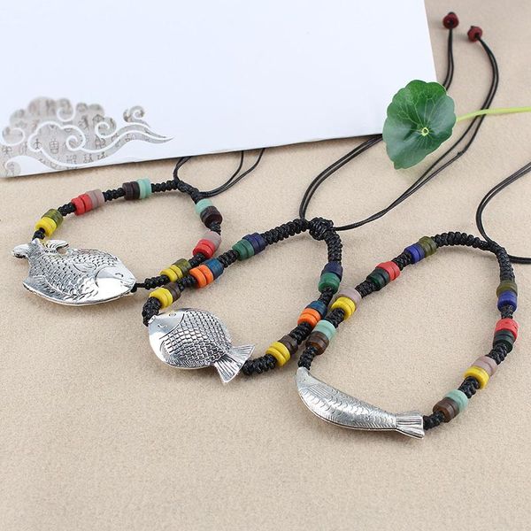 handmade braide fish necklace ethnic vintage fashion jewelry glass glazed alloy style hand-woven choker pendant necklaces, Silver
handmade braide fish necklace ethnic vintage fashion jewelry glass glazed alloy style hand-woven choker pendant necklaces, Silver