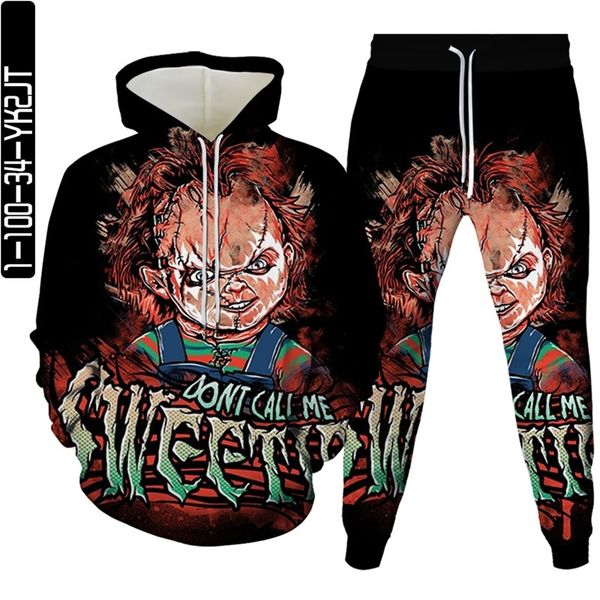 3d digital printing new pullover hooded sweater couple sweater ghost doll two piece set, Black
3d digital printing new pullover hooded sweater couple sweater ghost doll two piece set, Black