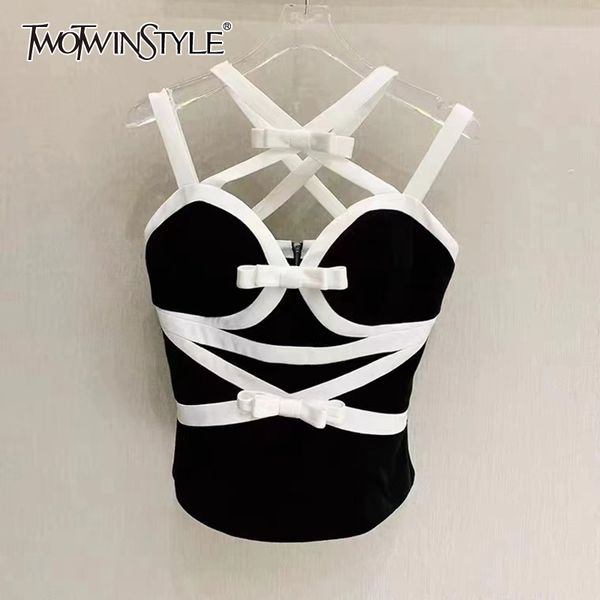 twotwinstyle cross patchwork for women sleeveless bowknot slim velour short female fashion summer stylish 210517, White
twotwinstyle cross patchwork for women sleeveless bowknot slim velour short female fashion summer stylish 210517, White