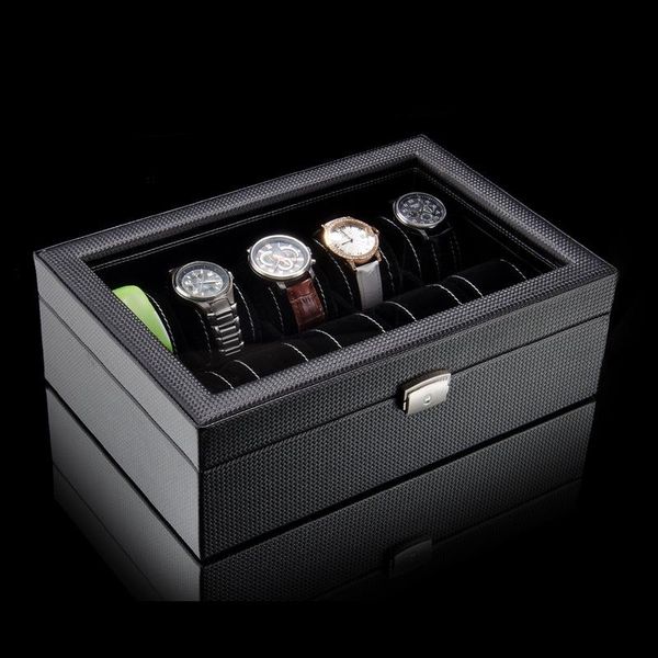 watch boxes & cases carbon fiber leather box organizer for men luxury black mechanical jewelry storage with lock gift ideas, Black;blue
watch boxes & cases carbon fiber leather box organizer for men luxury black mechanical jewelry storage with lock gift ideas, Black;blue