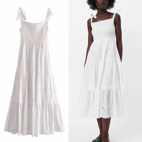 za openwork embroidered straps dress women sleevless smocked elastic party dress fashion embroidery white long dresses 210602, Black;gray
za openwork embroidered straps dress women sleevless smocked elastic party dress fashion embroidery white long dresses 210602, Black;gray