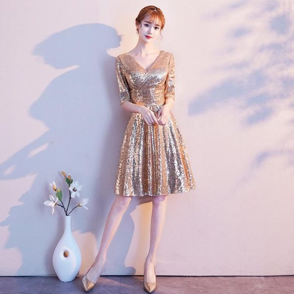 gold female bling sequins short dresses v-neck formal banquet prom gown half sleeve slim a-line skirt evening party dress ethnic clothi, Red
gold female bling sequins short dresses v-neck formal banquet prom gown half sleeve slim a-line skirt evening party dress ethnic clothi, Red