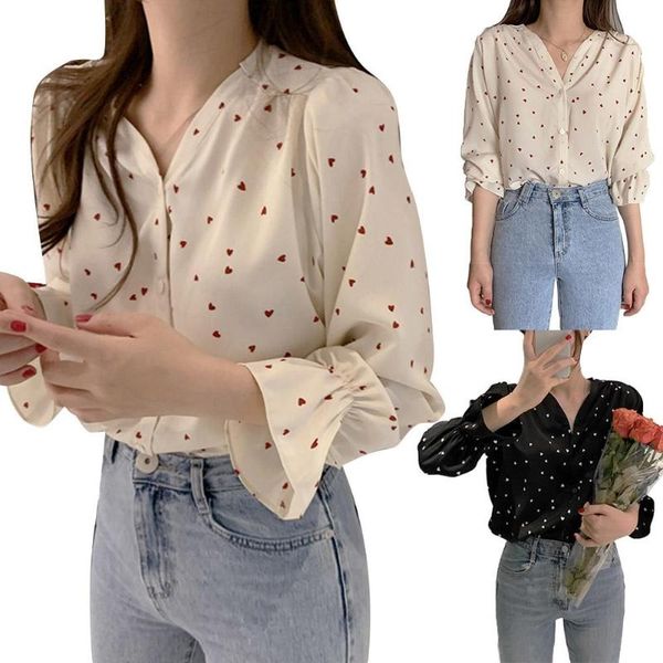 fashion women heart long sleeve v neck button up chiffon loose blouse shirt women's blouses & shirts, White
fashion women heart long sleeve v neck button up chiffon loose blouse shirt women's blouses & shirts, White