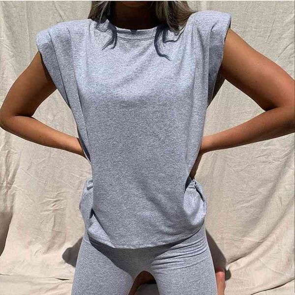 summer shoulder pad t womens tracksuits shirts o neck sets khaki sleeveless two piece set crop and shorts drawstring, Gray
summer shoulder pad t womens tracksuits shirts o neck sets khaki sleeveless two piece set crop and shorts drawstring, Gray