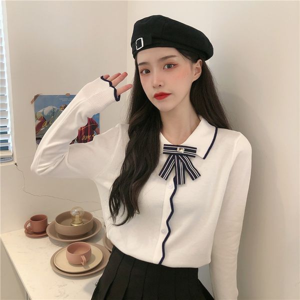 qrwr 2021 women sweater fashion spring autumn solid cute bow knitted pullover elegant basic turn down collar sweaters for women, Black;pink
qrwr 2021 women sweater fashion spring autumn solid cute bow knitted pullover elegant basic turn down collar sweaters for women, Black;pink
