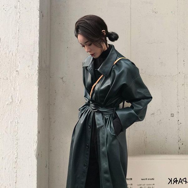 women's leather & faux plus size long pu coat 2021 spring women casual loose belt windbreaker trench coats slim autumn jacket clothes, Black
women's leather & faux plus size long pu coat 2021 spring women casual loose belt windbreaker trench coats slim autumn jacket clothes, Black