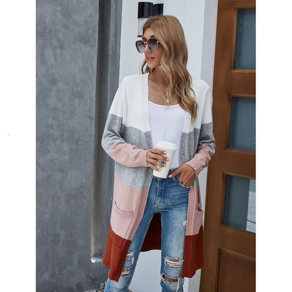 autumn women's contrast striped coat 2021 fashion with knitted sweater cardigan, White;black
autumn women's contrast striped coat 2021 fashion with knitted sweater cardigan, White;black