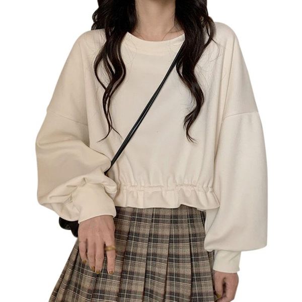women's casual long sleeve t-shirt spring autumn korean style fresh drawstring design short loose round neck sweater top, White
women's casual long sleeve t-shirt spring autumn korean style fresh drawstring design short loose round neck sweater top, White