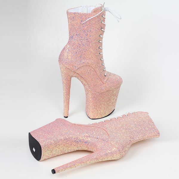 20cm high heel holograhic glitter platform ankle boots poledancing shoes, Black;white