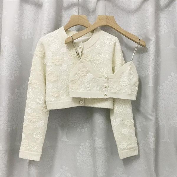 women's wool & blends 2021 autumn and winter white flower sequins knitted alphabet button embroidery coat + sling blouse, Black
women's wool & blends 2021 autumn and winter white flower sequins knitted alphabet button embroidery coat + sling blouse, Black