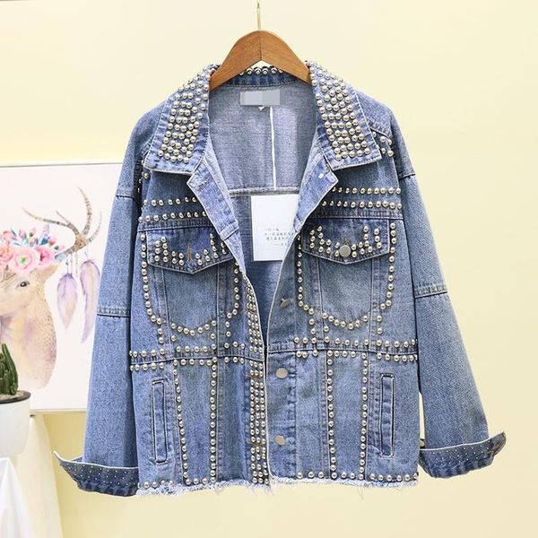 women's jackets spring autumn korean rivet denim coats women loose fit lapel long sleeve jeans female streetwear clothes, Black;brown
women's jackets spring autumn korean rivet denim coats women loose fit lapel long sleeve jeans female streetwear clothes, Black;brown