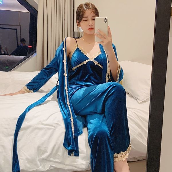 sleepwear women gold veet 3 pieces pajamas set blue belt autumn winter 5 color lace sling long sleeves night e7kw ncax, Black;red
sleepwear women gold veet 3 pieces pajamas set blue belt autumn winter 5 color lace sling long sleeves night e7kw ncax, Black;red