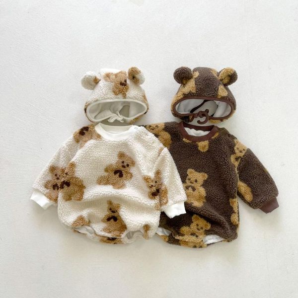 rompers winter baby girl boy warm lamb wool clothes toddler kid thickened cartoon bear cotton bodysuit with hat jumpsuit 0-3 years, Blue 
rompers winter baby girl boy warm lamb wool clothes toddler kid thickened cartoon bear cotton bodysuit with hat jumpsuit 0-3 years, Blue
