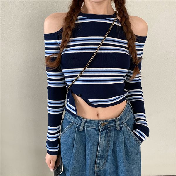 2021 autumn stripe long sleeve slim knitted t shirts womens tee shirt femme off shoulder (r99310), White
2021 autumn stripe long sleeve slim knitted t shirts womens tee shirt femme off shoulder (r99310), White