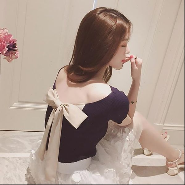 womens t shirt short sleeve backless round neck solid casual back bow knitted drop good quality, White
womens t shirt short sleeve backless round neck solid casual back bow knitted drop good quality, White