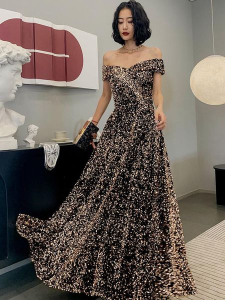 party dresses elegant off the shoulder evening 2021 a-line floor-length plus size sparkly sequined women formal gowns for prom, White;black
party dresses elegant off the shoulder evening 2021 a-line floor-length plus size sparkly sequined women formal gowns for prom, White;black