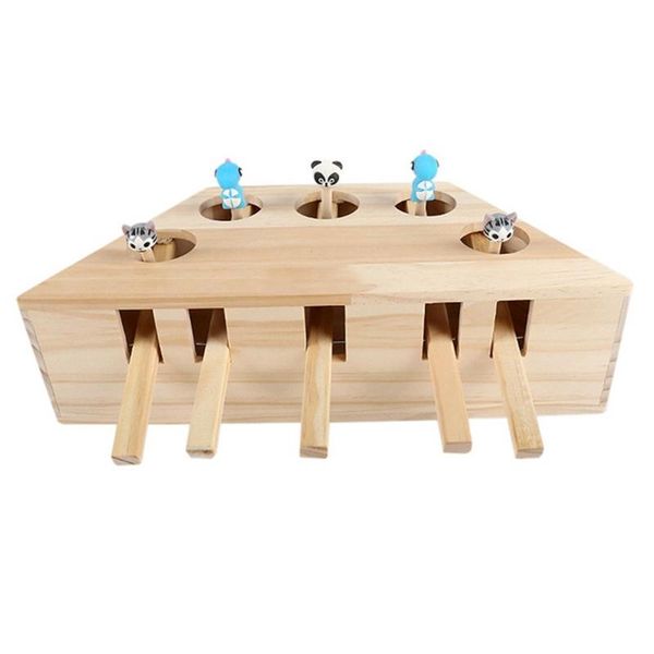 cat toys hunt toy, pet indoor solid wooden interactive cats toys,5-holed mouse seat scratch