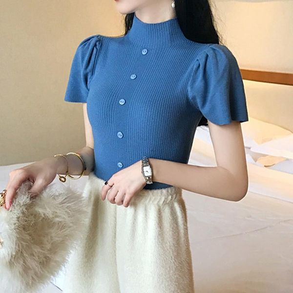 women's t-shirt knitted t shirts women 2021 summer solid half turtleneck short puff sleeve female slim casual cotton ladies tees, White
women's t-shirt knitted t shirts women 2021 summer solid half turtleneck short puff sleeve female slim casual cotton ladies tees, White