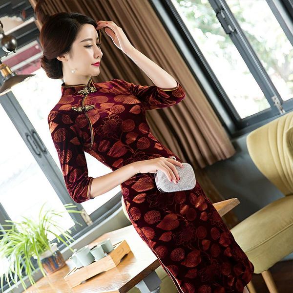 long vintage modified velvet dress cheongsam classical fashion with plus size 3xl ethnic clothing, Red
long vintage modified velvet dress cheongsam classical fashion with plus size 3xl ethnic clothing, Red