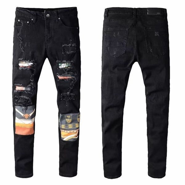 21ss new classic clothing jeans for men and women with printing army green leopard print destruction men's straight torn hip-hop motorc, Blue
21ss new classic clothing jeans for men and women with printing army green leopard print destruction men's straight torn hip-hop motorc, Blue