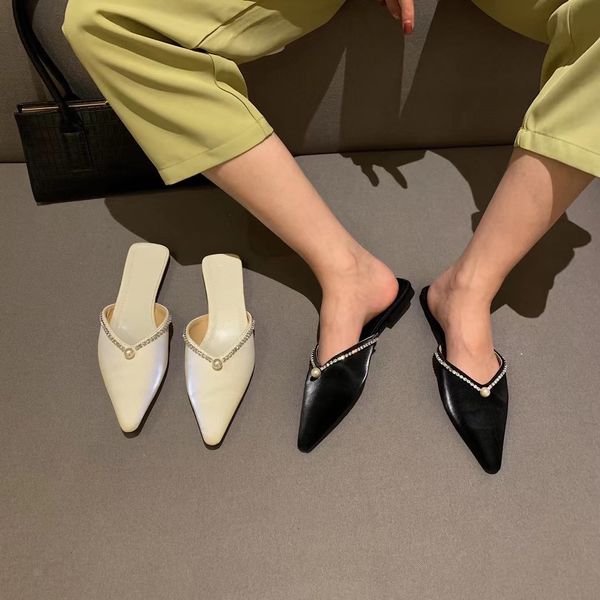 sandals pointed toe women slippers elegant pearl flats heeled slip on slides summer black/white comfortable mules o35q
sandals pointed toe women slippers elegant pearl flats heeled slip on slides summer black/white comfortable mules o35q