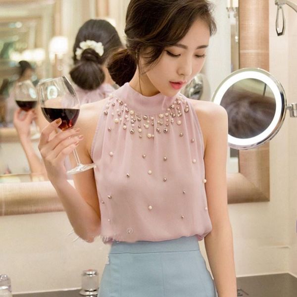blouse women summer beading sleeveless halter plus size womens and blouses chiffon shirt women's & shirts, White
blouse women summer beading sleeveless halter plus size womens and blouses chiffon shirt women's & shirts, White