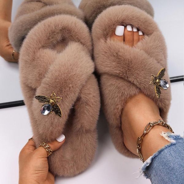 slippers women fluffy rhinestone insect decor faux fur slides luxury designer platform sandals warm casual winter shoes, Black
slippers women fluffy rhinestone insect decor faux fur slides luxury designer platform sandals warm casual winter shoes, Black