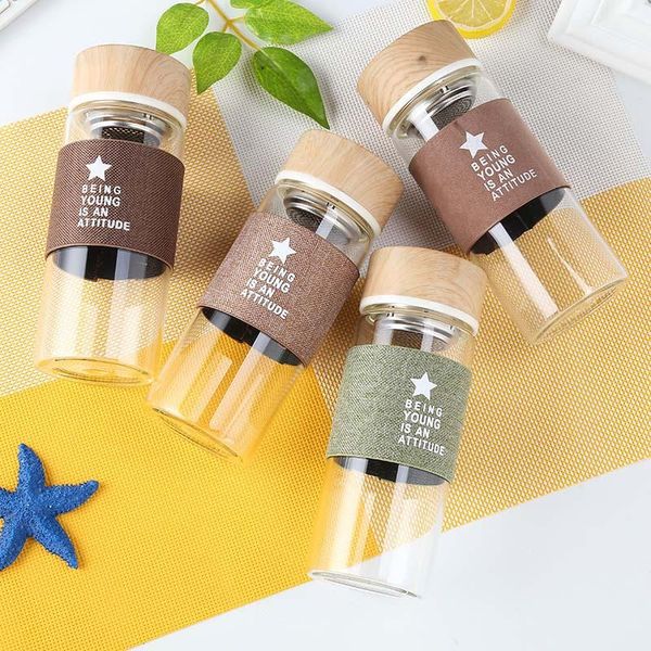 water bottles 400ml outdoor office glass bottle infuser brief portable drinkware high borosilicate double wall coffee