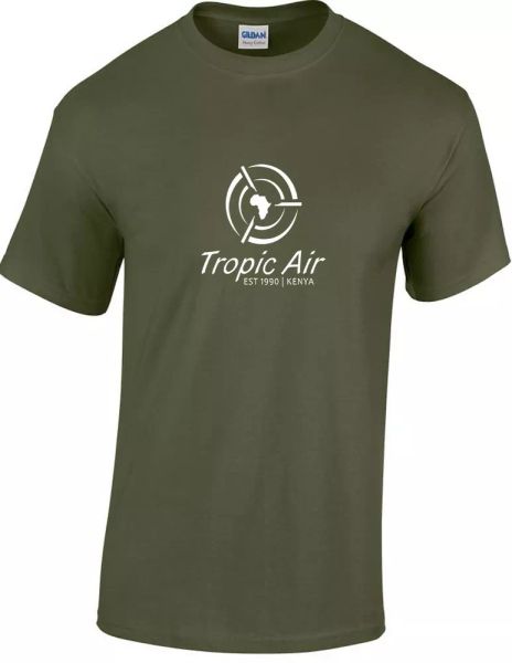 tropic air kenya white logo kenyan african cotton military green t-shirt, White;black
tropic air kenya white logo kenyan african cotton military green t-shirt, White;black