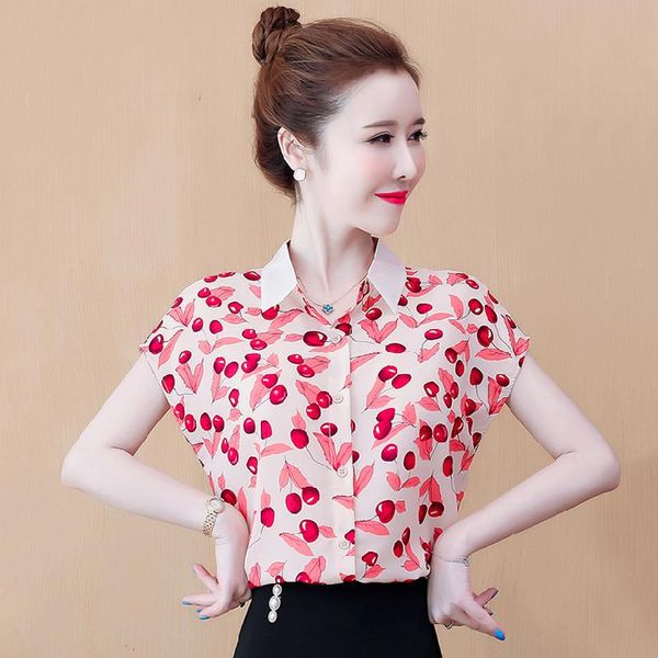 women's blouses & shirts 2021 summer fashion women and short sleeve cherry print chiffon casual lady collar clothes blusas mujer, White
women's blouses & shirts 2021 summer fashion women and short sleeve cherry print chiffon casual lady collar clothes blusas mujer, White