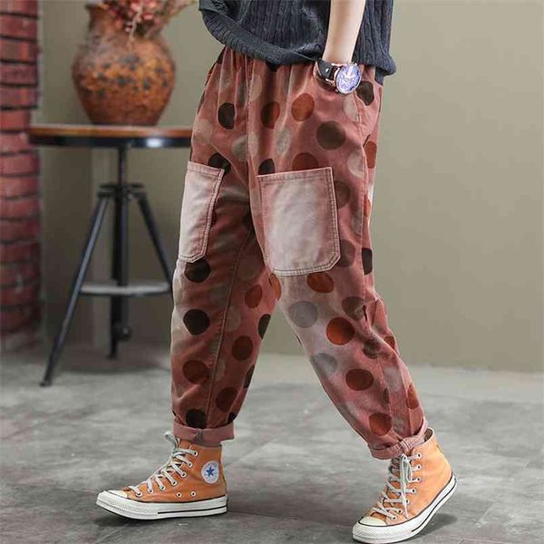 spring arts style women elastic waist casual pants big pocket cotton denim vintage dot print loose harem s715 210512, Black;white
spring arts style women elastic waist casual pants big pocket cotton denim vintage dot print loose harem s715 210512, Black;white