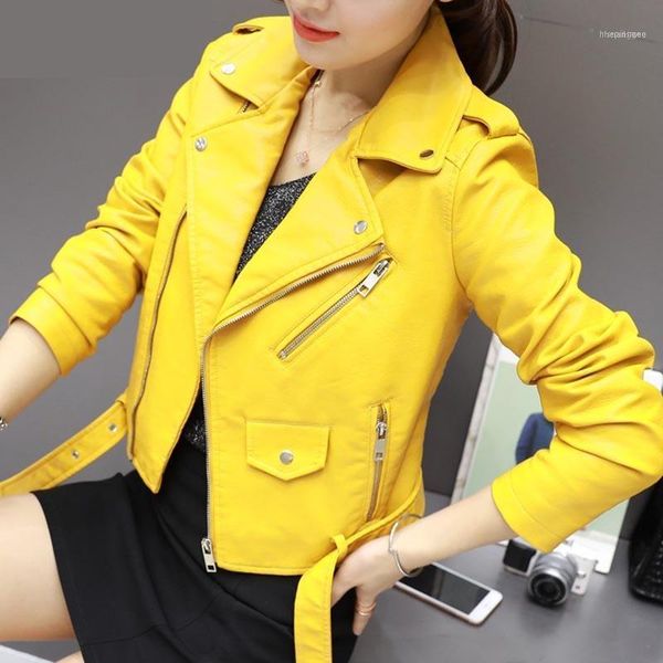 women's leather & faux pu jacket women fashion bright colors yellow motorcycle coat short zipper biker soft female1, Black
women's leather & faux pu jacket women fashion bright colors yellow motorcycle coat short zipper biker soft female1, Black