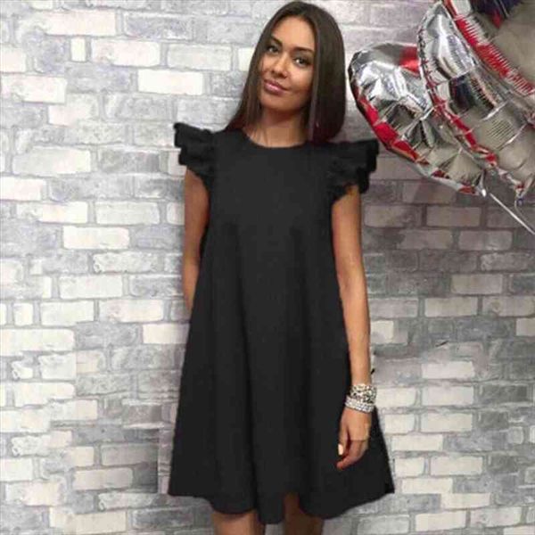 women summer dress spring lotus leaf sleeve solid loose dress fashion casual o neck red white black dresses for women, Black;gray
women summer dress spring lotus leaf sleeve solid loose dress fashion casual o neck red white black dresses for women, Black;gray