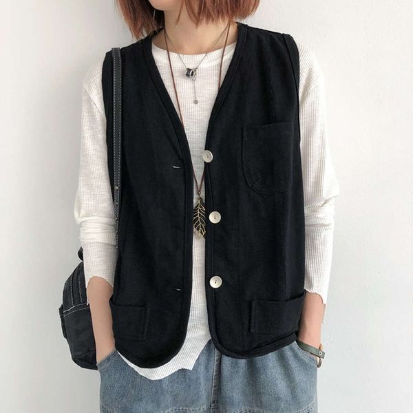 autumn short vest women's slub cotton with v-neck cardigan jacket loose sleeveless waistcoat, White
autumn short vest women's slub cotton with v-neck cardigan jacket loose sleeveless waistcoat, White