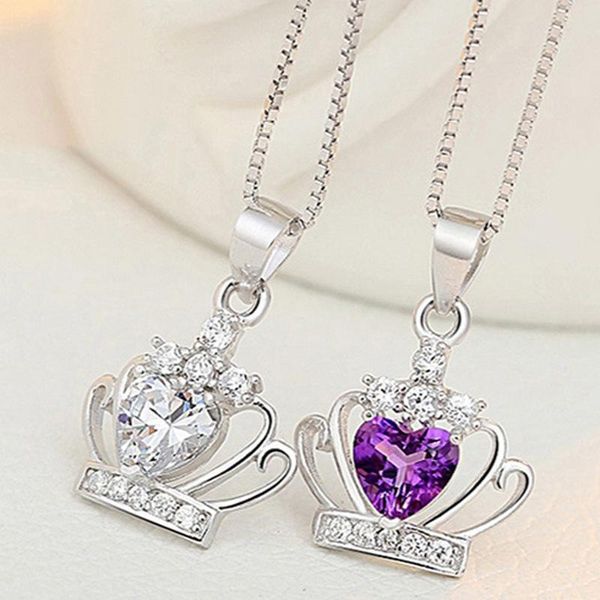 pendant necklaces 925 sterling silver cute princess crown shape purple crystal with chain women jewelry girls short necklace
pendant necklaces 925 sterling silver cute princess crown shape purple crystal with chain women jewelry girls short necklace