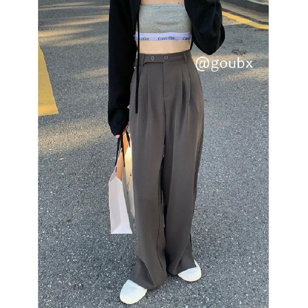 women's pants & capris 2021 autumn design high waist slimming and straight suit split wide leg drape mop pants., Black;white
women's pants & capris 2021 autumn design high waist slimming and straight suit split wide leg drape mop pants., Black;white
