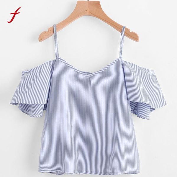 women's blouses & shirts feitong 2021 women chiffon summer pinstripe blouse cold shoulder crop blusas feminina plus size s-5xl, White
women's blouses & shirts feitong 2021 women chiffon summer pinstripe blouse cold shoulder crop blusas feminina plus size s-5xl, White